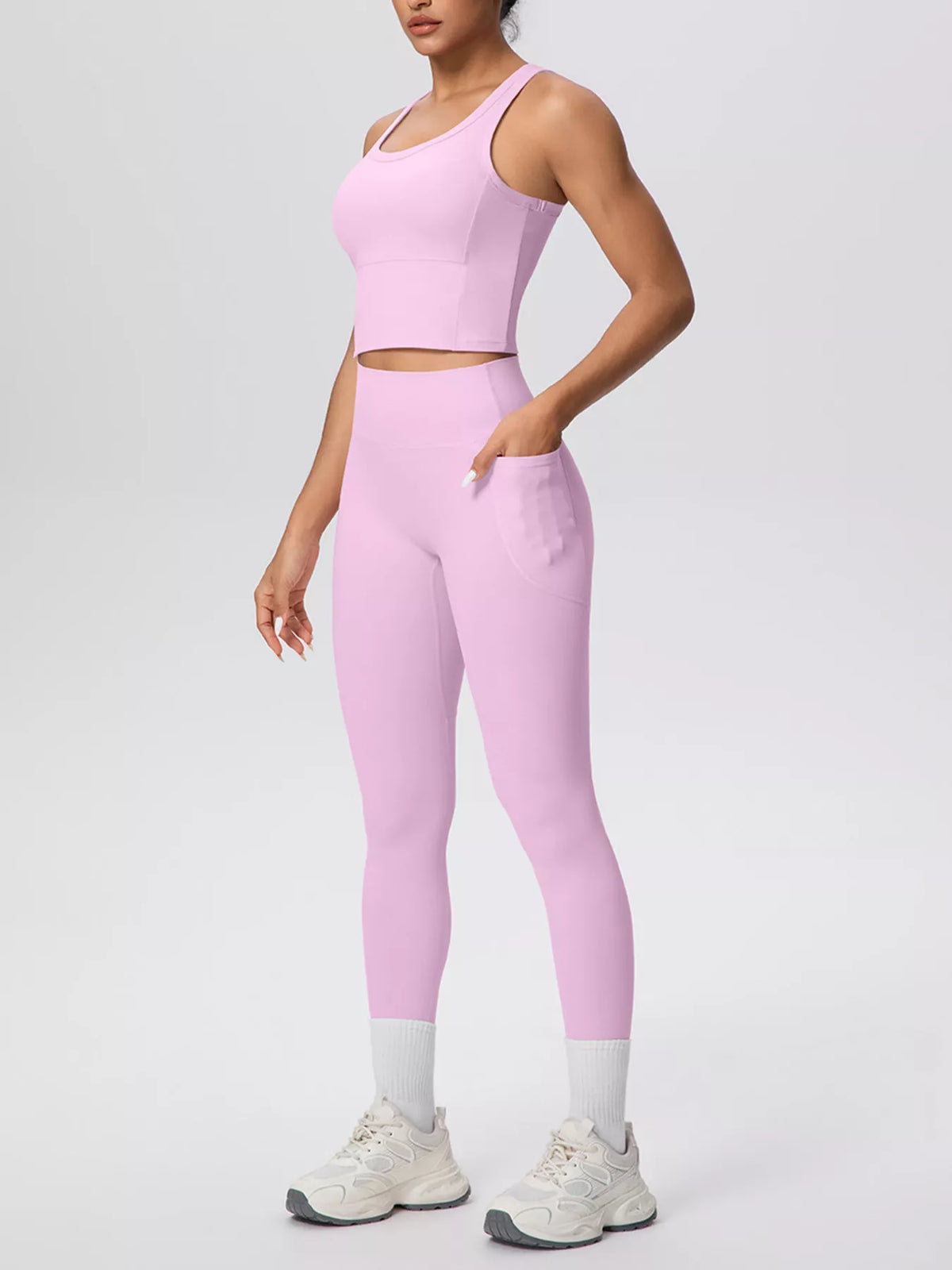 Scoop Neck Tank High-waisted Leggings Active Set (29)