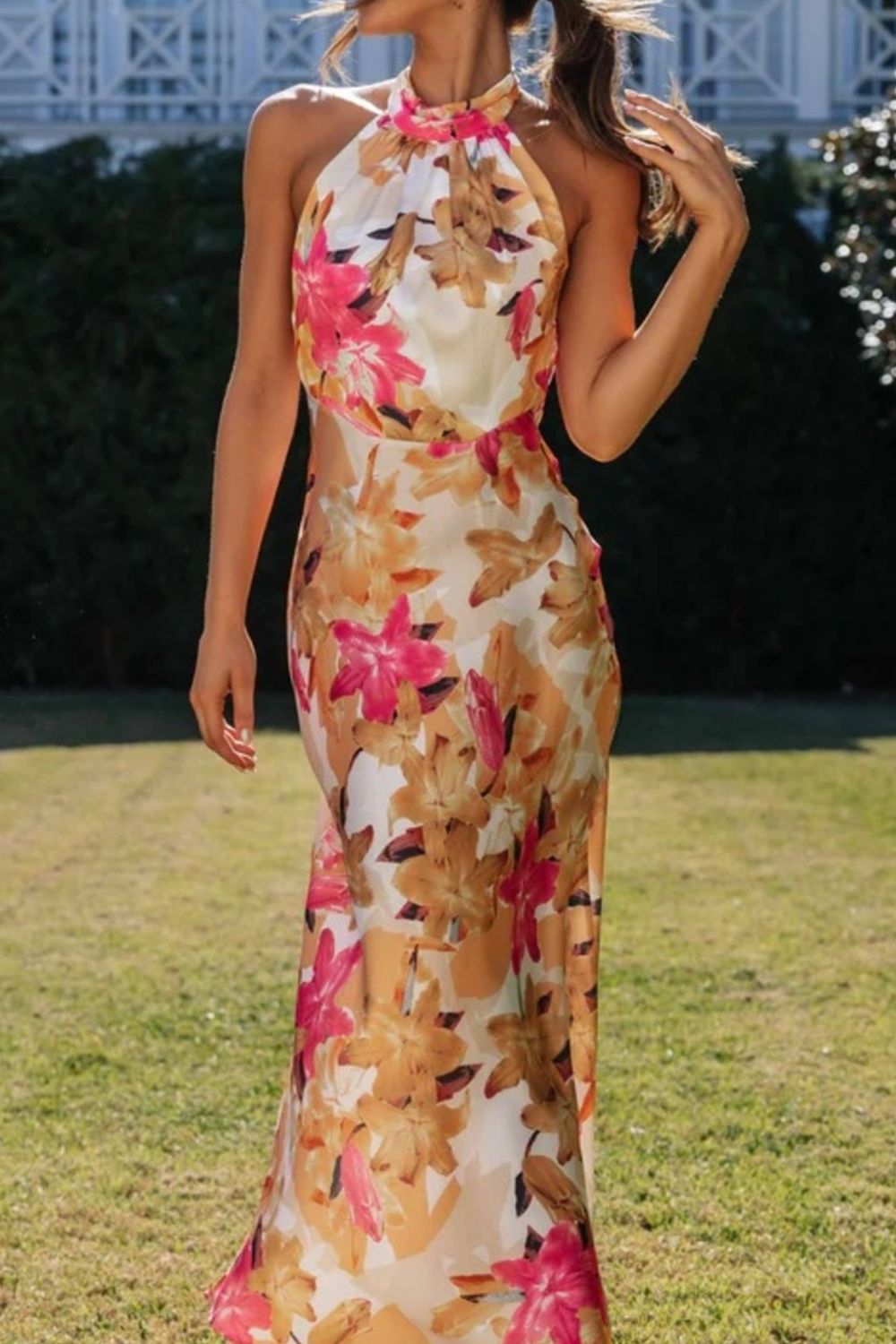 Floral Print Halter Neck Maxi Dress (3)