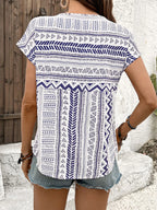 Geometric Print Short Sleeve Blouse (21)