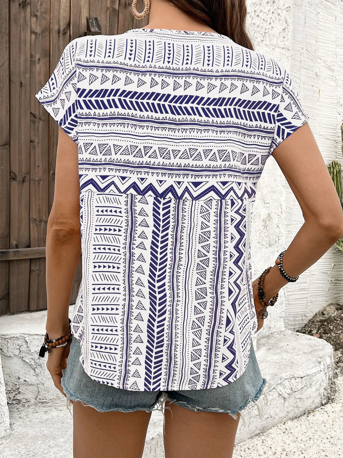 Geometric Print Short Sleeve Blouse (21)