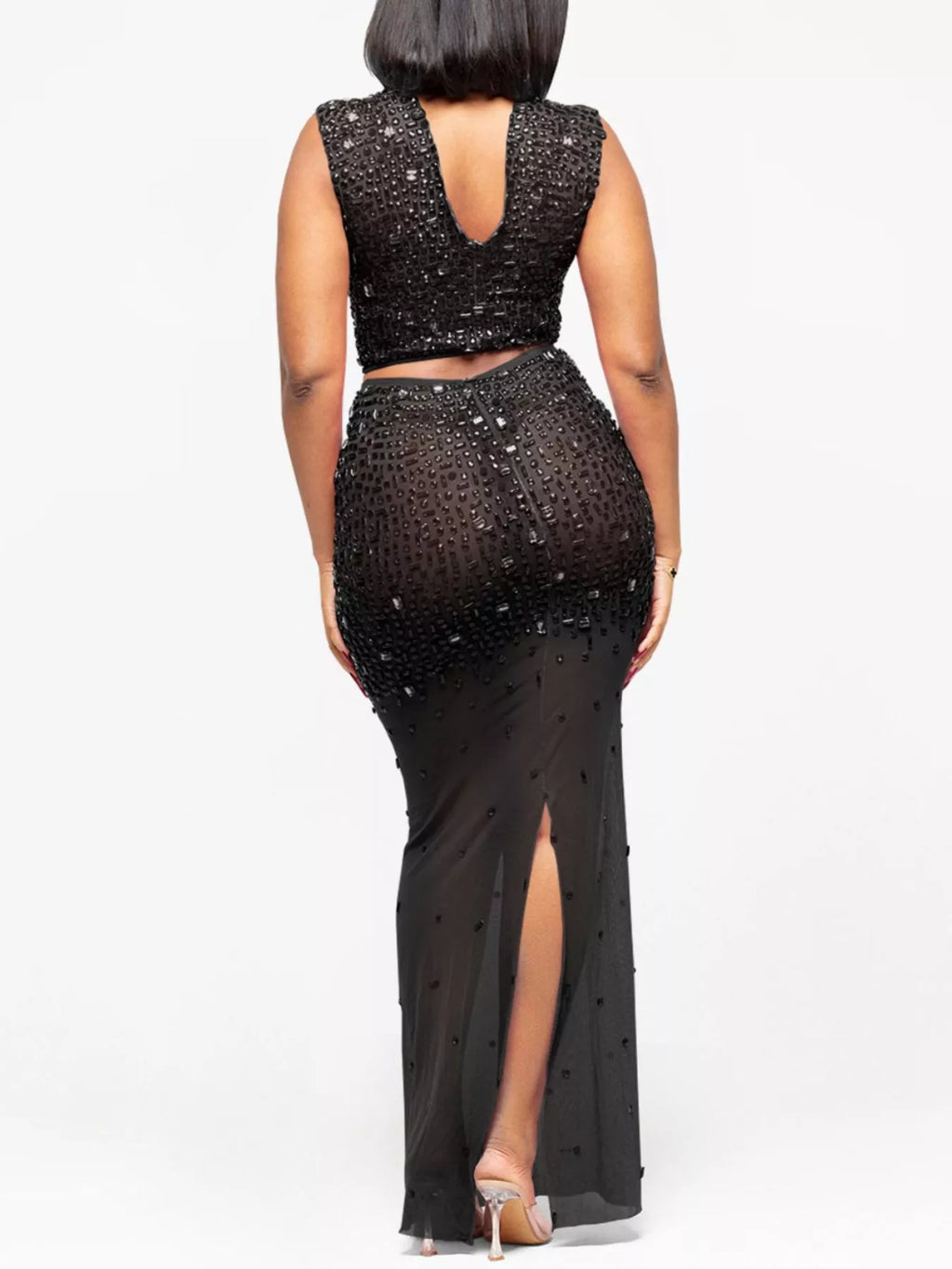 Rhinestone Sleeveless Top Skirt Set (9)