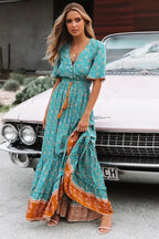 Bohemian V-neck Dress variant CJNSSYLY06092-Green-S|CJNSSYLY06092-Green-M|CJNSSYLY06092-Green-XL|CJNSSYLY06092-Green-L|CJNSSYLY06092-Green-2XL