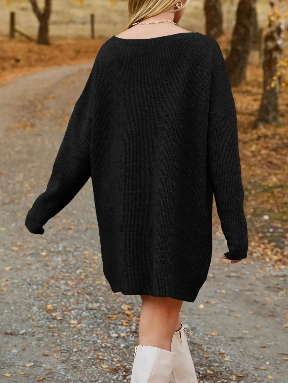 V-neck Dropped Shoulder Sweater Dress (14)