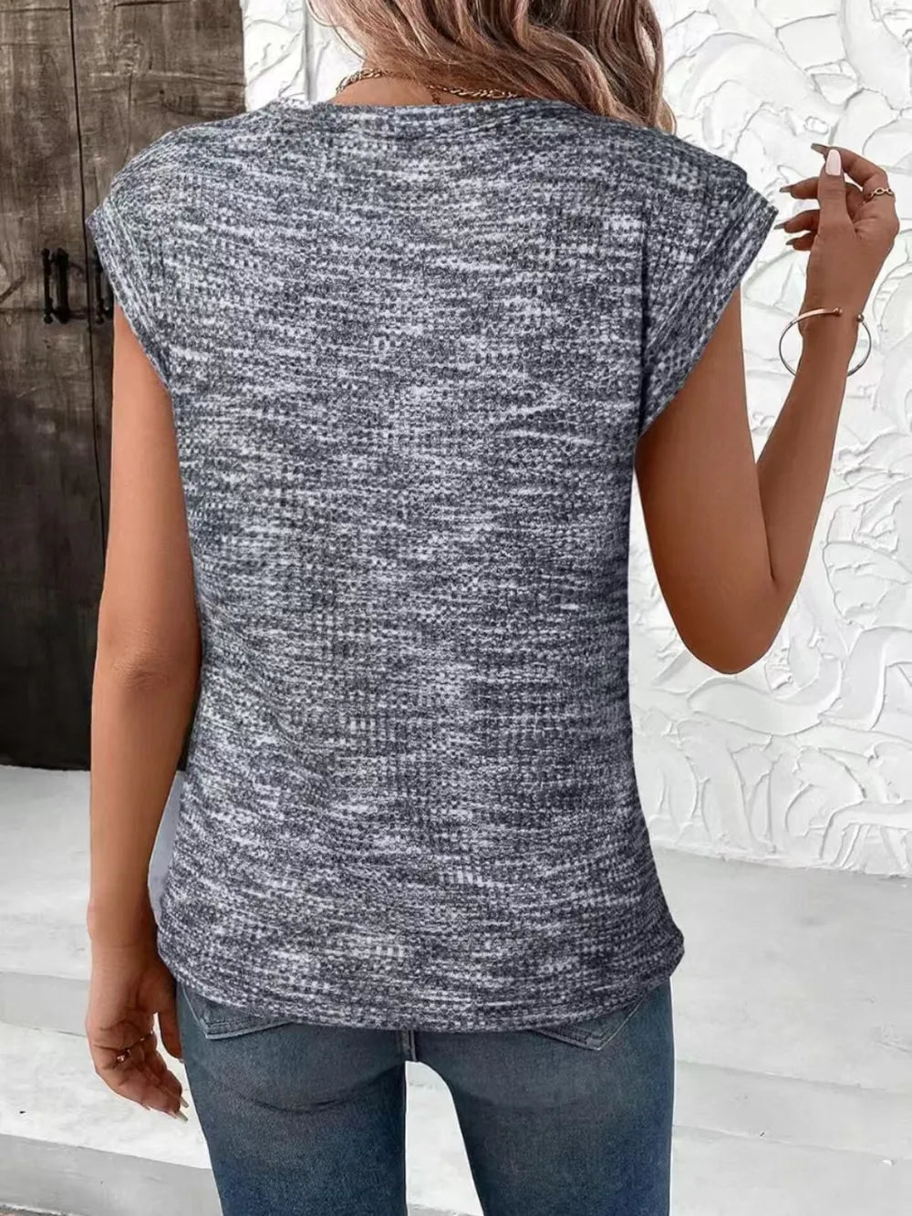 Heathered Round Neck Cap Sleeve T-shirt (8)