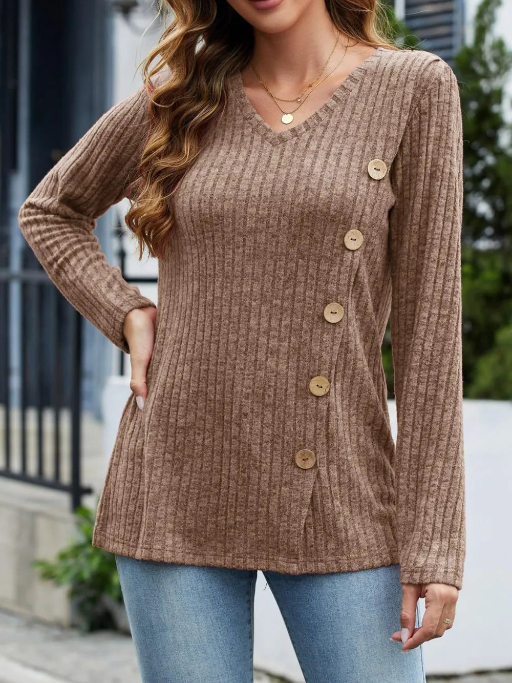 V-neck Long Sleeve T-shirt (6)