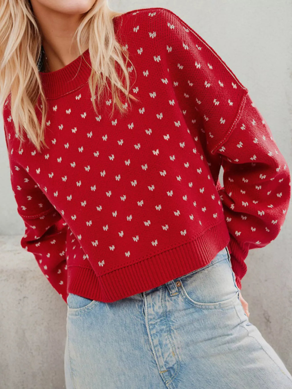 Ribbed Trim Dropped Shoulder Sweater (9)