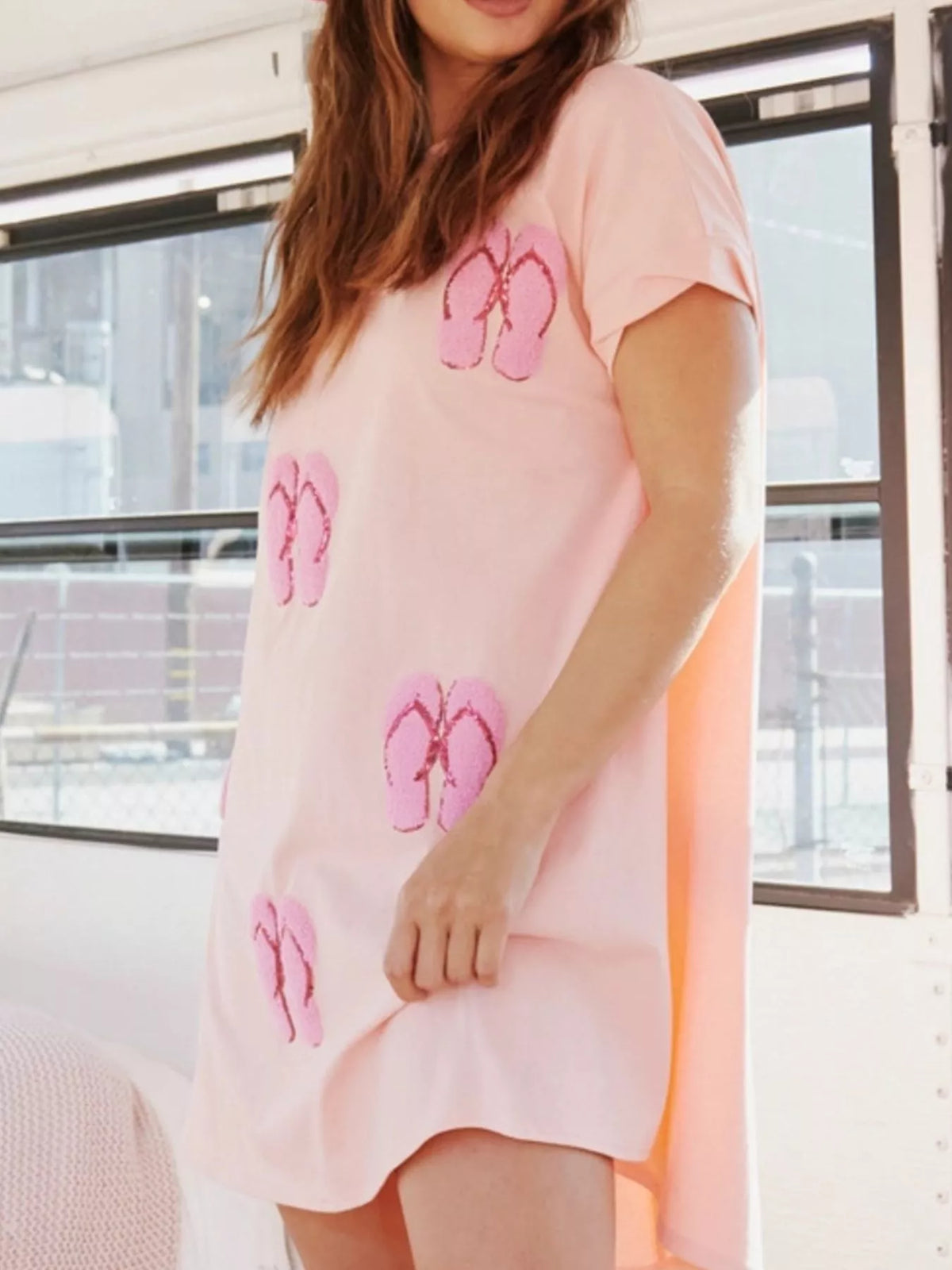 Sequin Short Sleeve Summer Tee Dress (13)