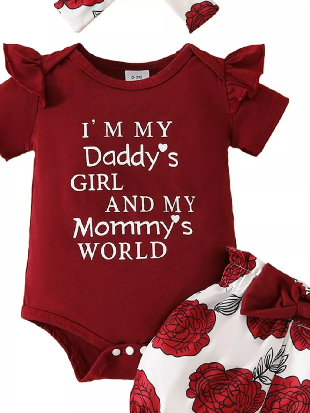 Children's Ruffled Bodysuit Floral Shorts Set Headband (8)