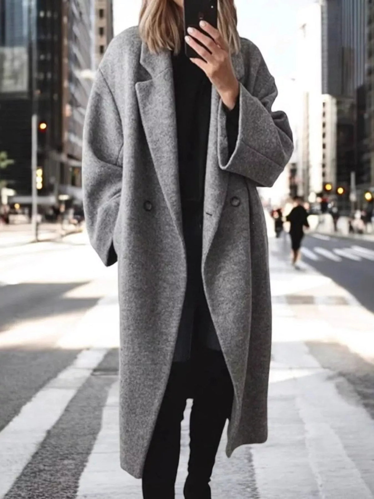 Full Size Lapel Collar Wool Blend Longline Coat Plus (4)