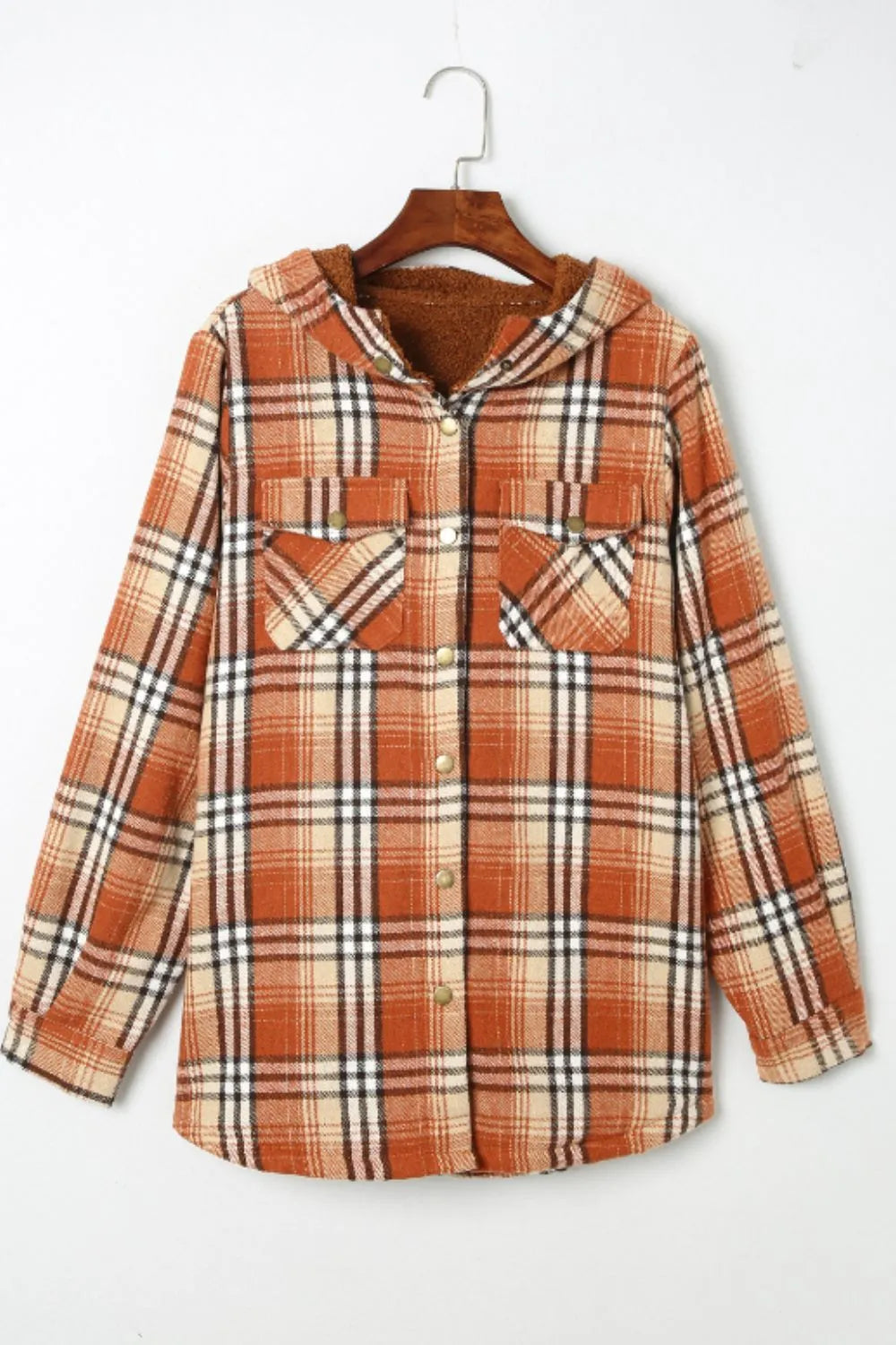 Plaid Button Up Long Sleeve Hooded Jacket (3)