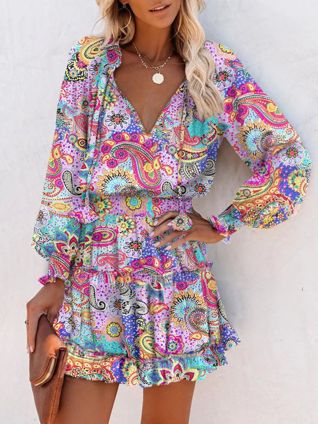 Tie Neck Lantern Sleeve Dress (8)