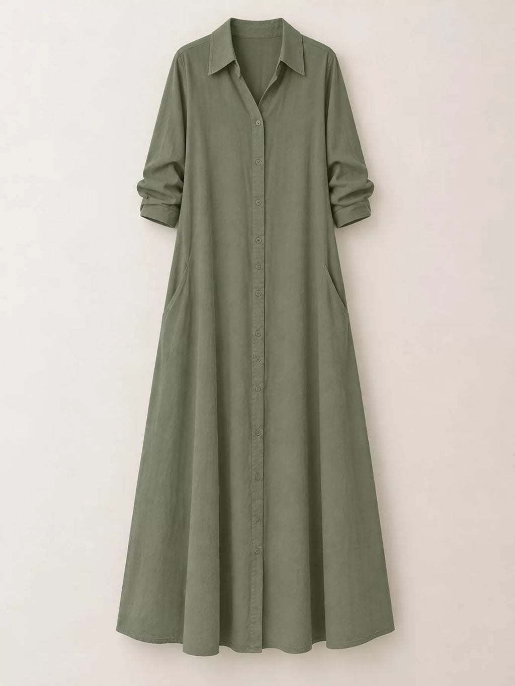 Full Size Button Front Long Sleeve Maxi Shirt Dress Plus (51)
