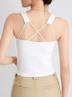 Crisscross Scoop Neck Wide Strap Cropped Tank Chest Pads (7)