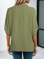 Johnny Collar Roll-up Sleeve Blouse (17)