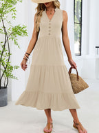 Sleeveless Notched Tiered Midi Dress (9)