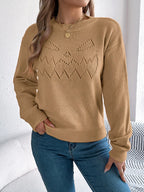 Openwork Round Neck Long Sleeve Sweater (15)