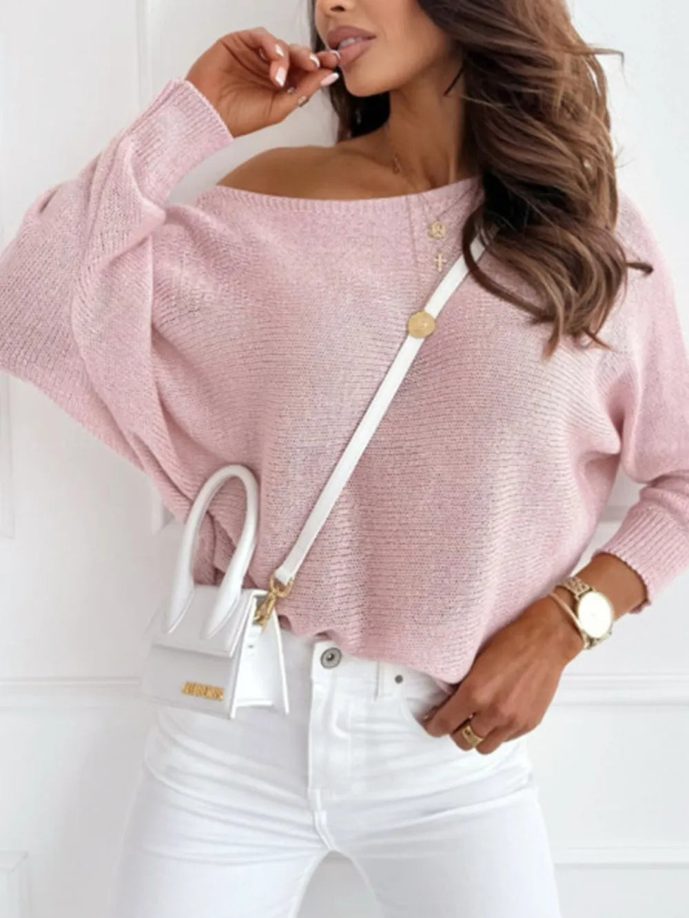Bow Back Boat Neck Batwing Sleeve Sweater (6)