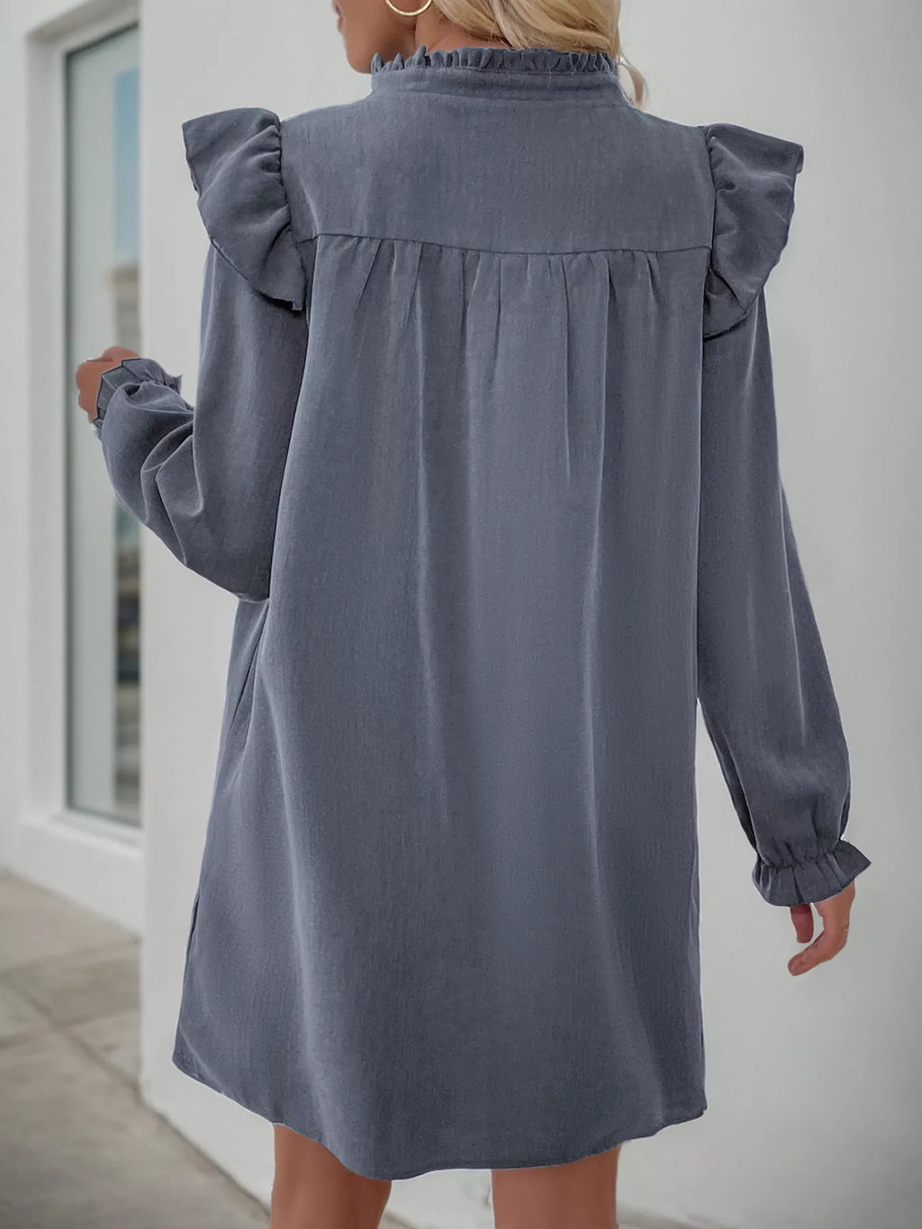 Ruffled Notched Long Sleeve Dress (21)
