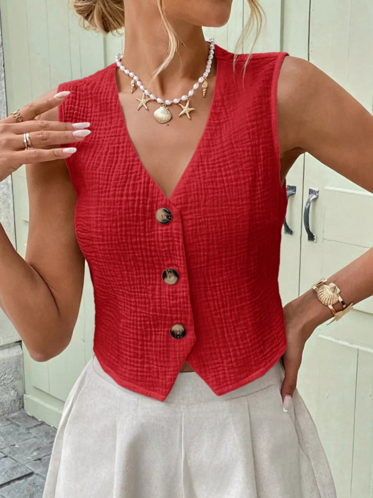 Textured Button-front Vest (10)
