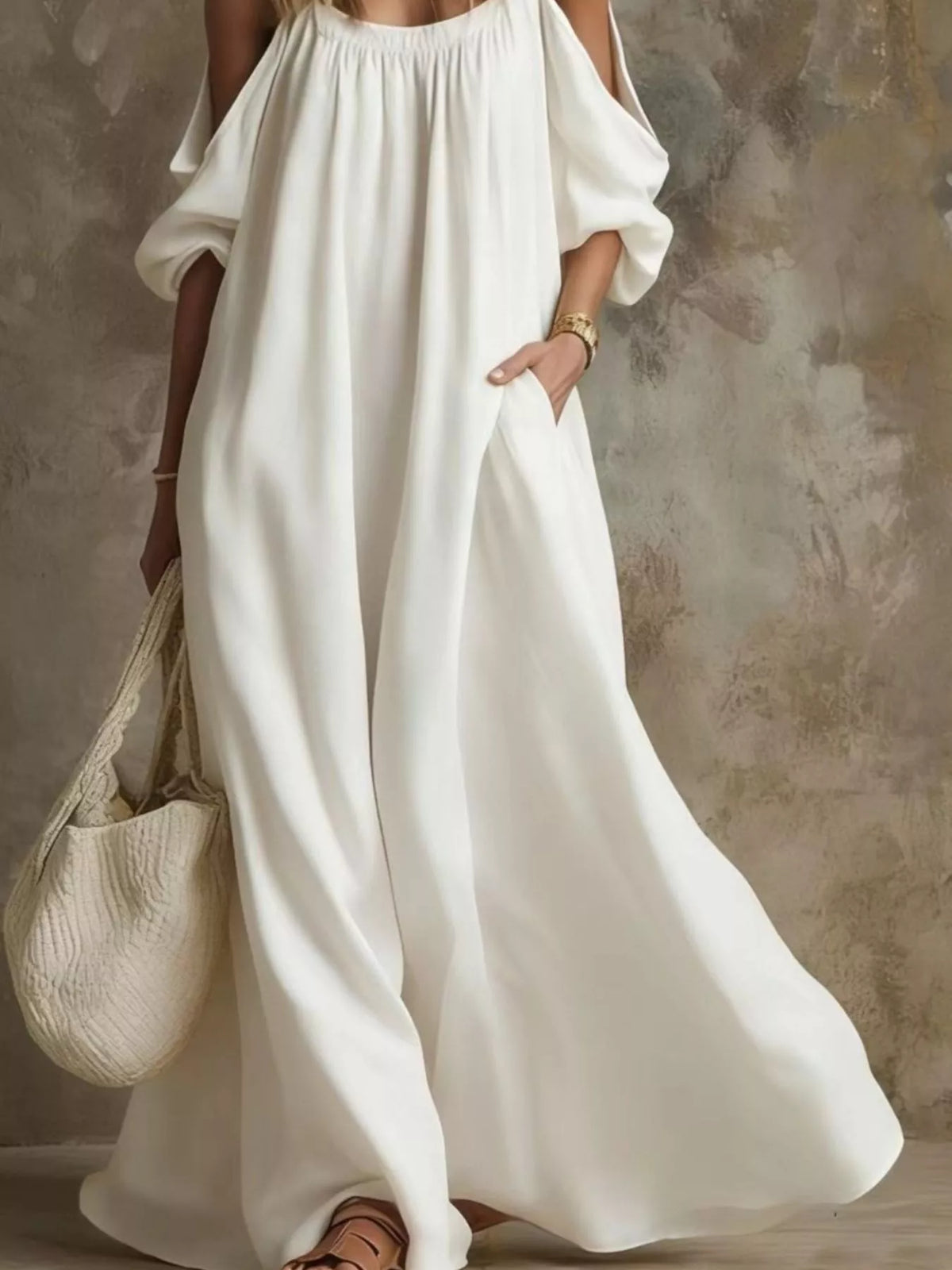 Full Size Cold-shoulder Linen Maxi Dress Plus (12)