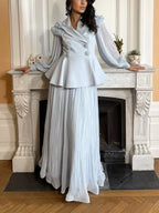 Frill Lapel Collar Top Pleated Skirt Set