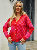 Plaid V-neck Dropped Shoulder Cardigan (4)