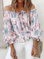 Off-shoulder Floral Print Blouse (5)
