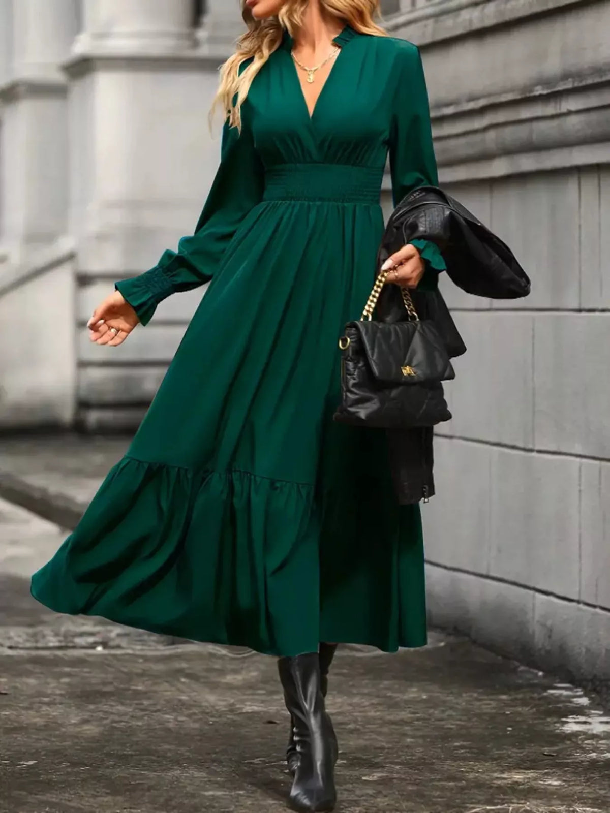 Surplice Long Sleeve Tiered Midi Dress (6)
