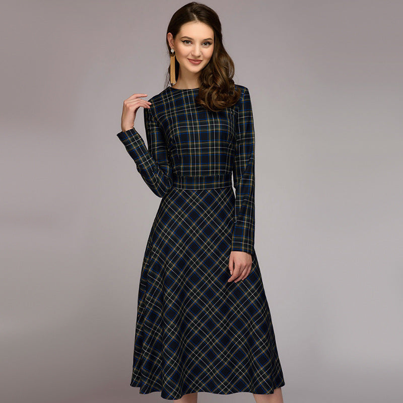 Plaid Elegant Midi Dress variant CJNSSYLY03283-Black-L|CJNSSYLY03283-Black-S|CJNSSYLY03283-Black-M|CJNSSYLY03283-Black-XXL|CJNSSYLY03283-Black-XL