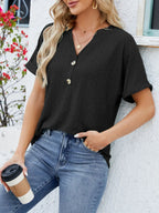Eyelet Notched Short Sleeve Blouse (6)