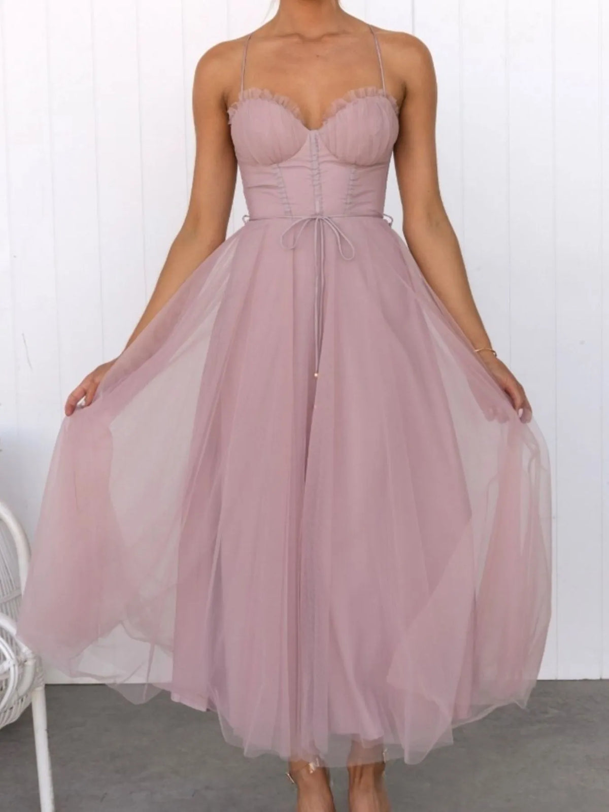Sweetheart Neck Tulle Midi Dress (13)