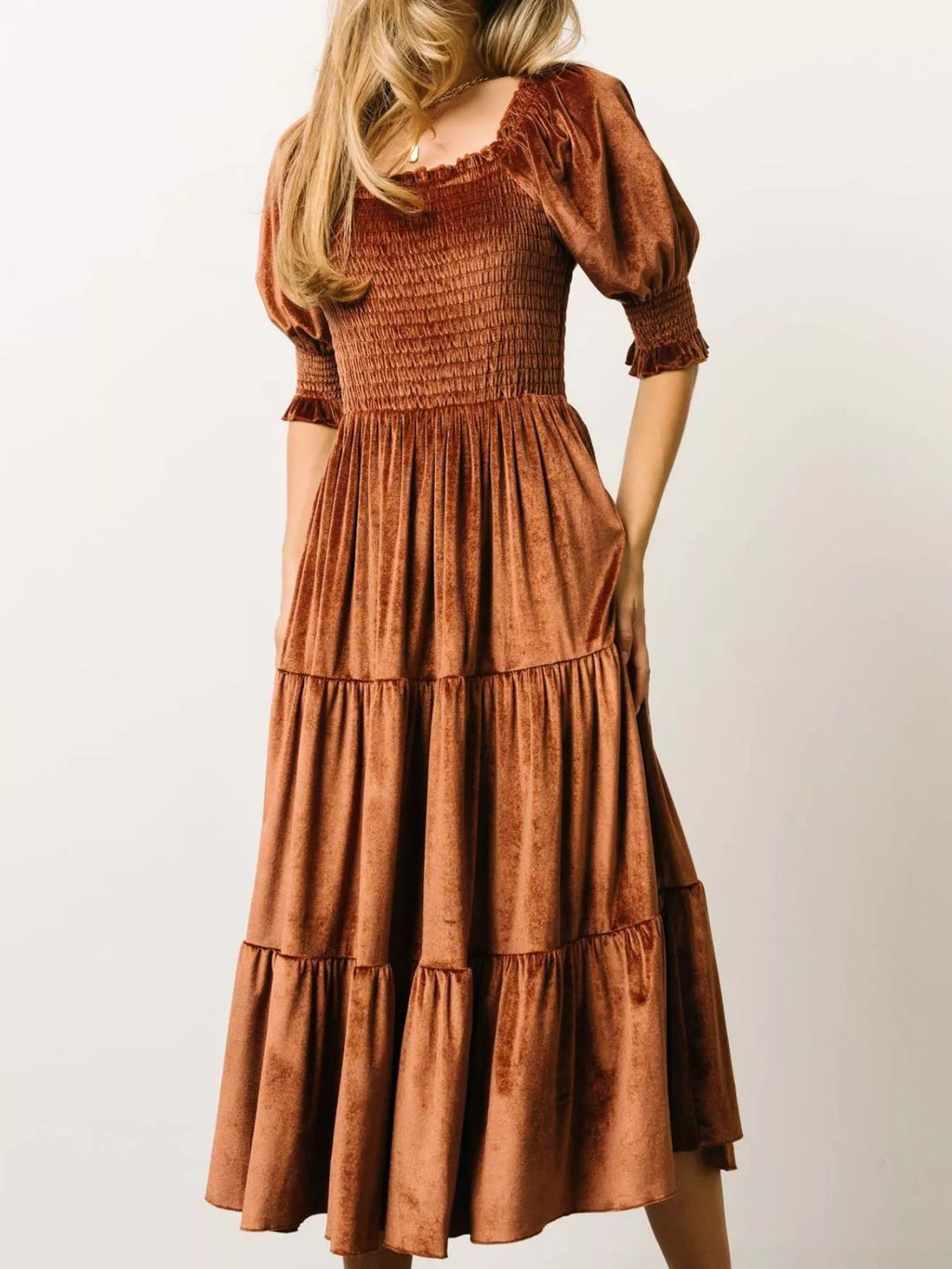 Velvet Smocked Tiered Midi Dress (5)