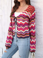 Striped Openwork Tied Cardigan (3)