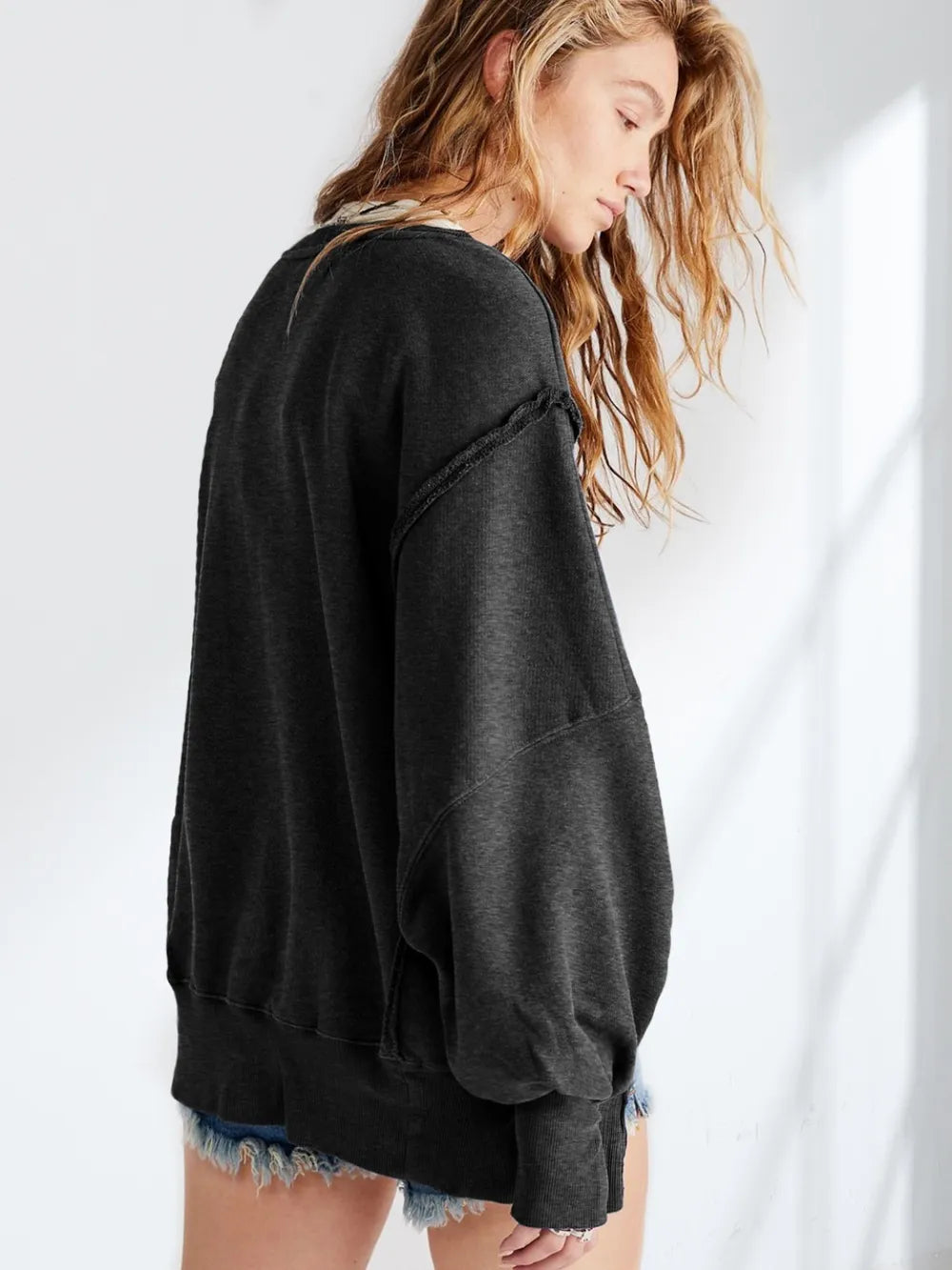 Slit Round Neck Dropped Shoulder T-shirt (2)