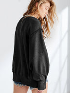 Slit Round Neck Dropped Shoulder T-shirt (2)