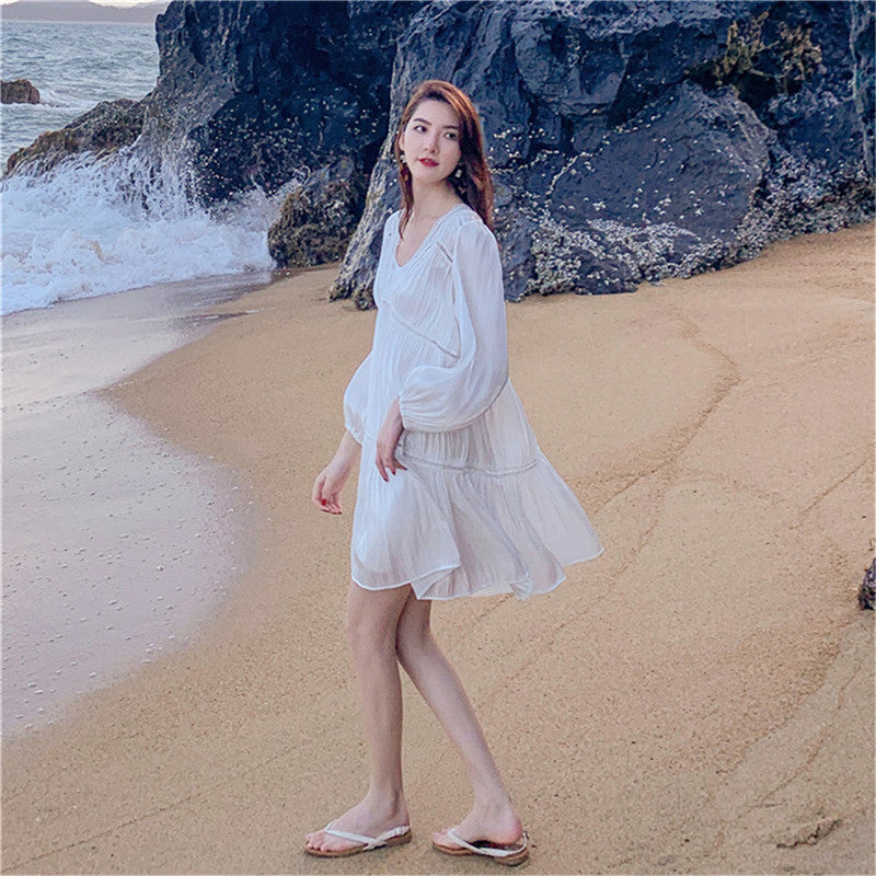 Pleated V-neck Dress photo 4