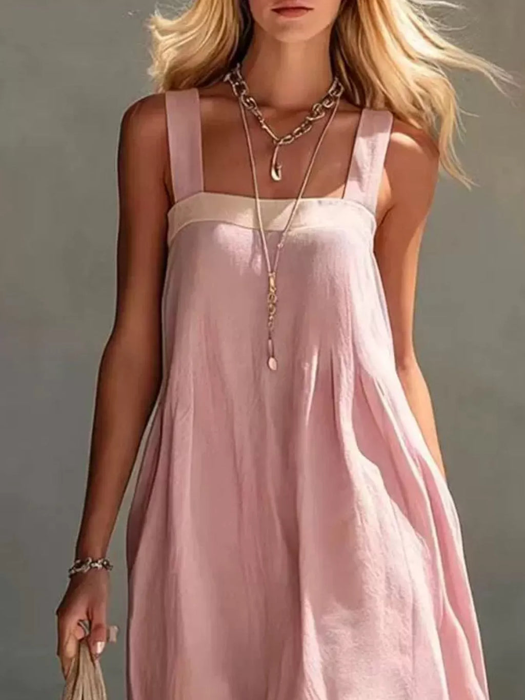 Color-block Sleeveless Linen-blend Midi Dress (6)