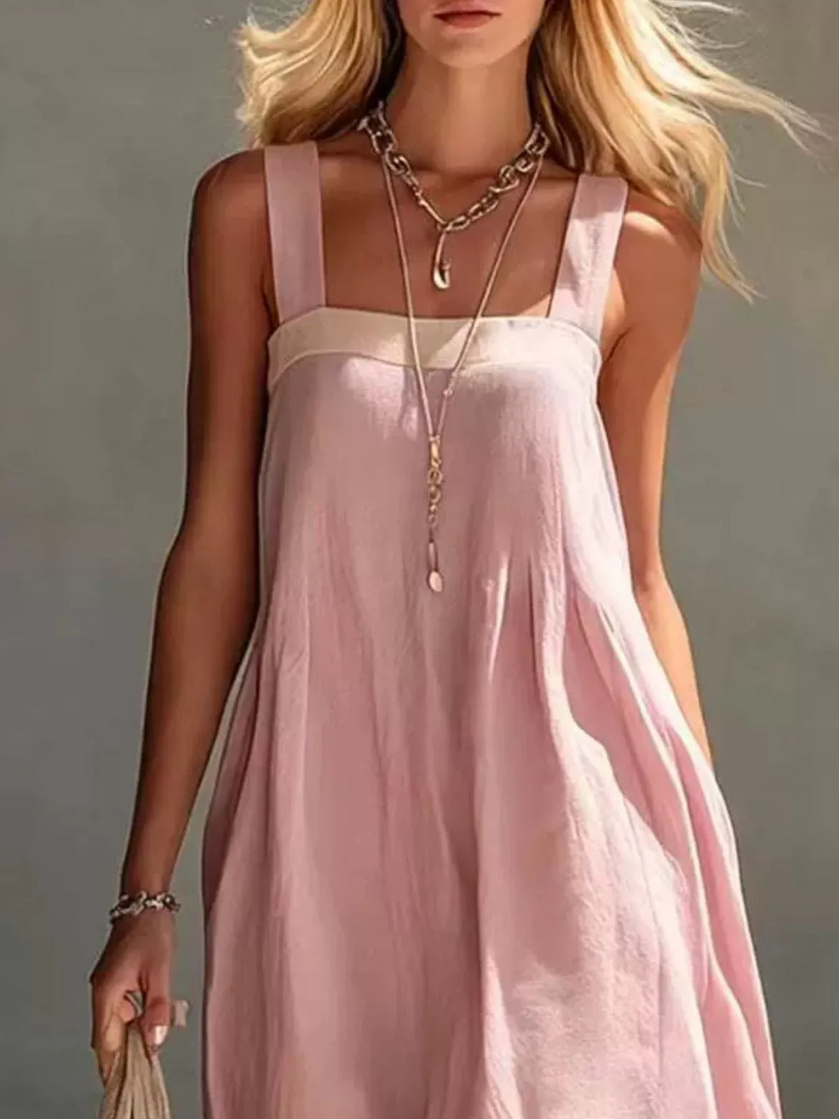Color-block Sleeveless Linen-blend Midi Dress (6)