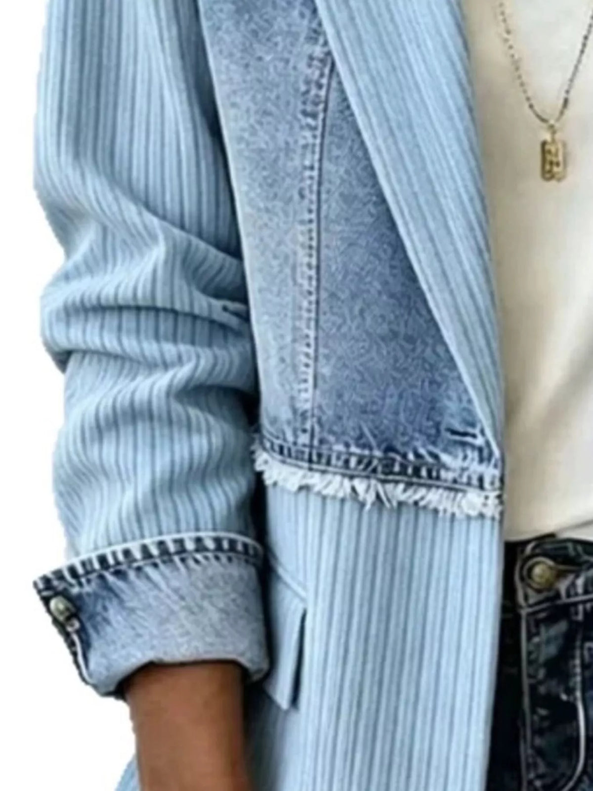 Full Size Patchwork Denim Ribbed Blazer Plus (2)
