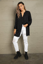 Notched Neck Balloon Sleeve Shirt (5)