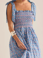 Floral Smocked Tie-shoulder Midi Dress (3)