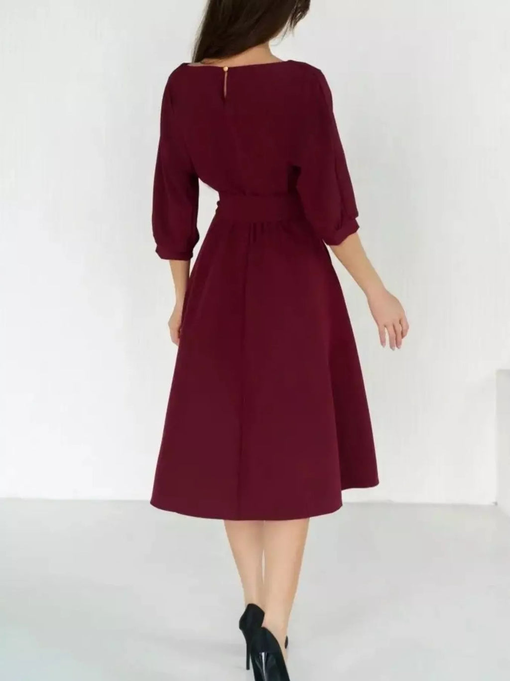 Elegant Belted Waist Midi Dress (10)