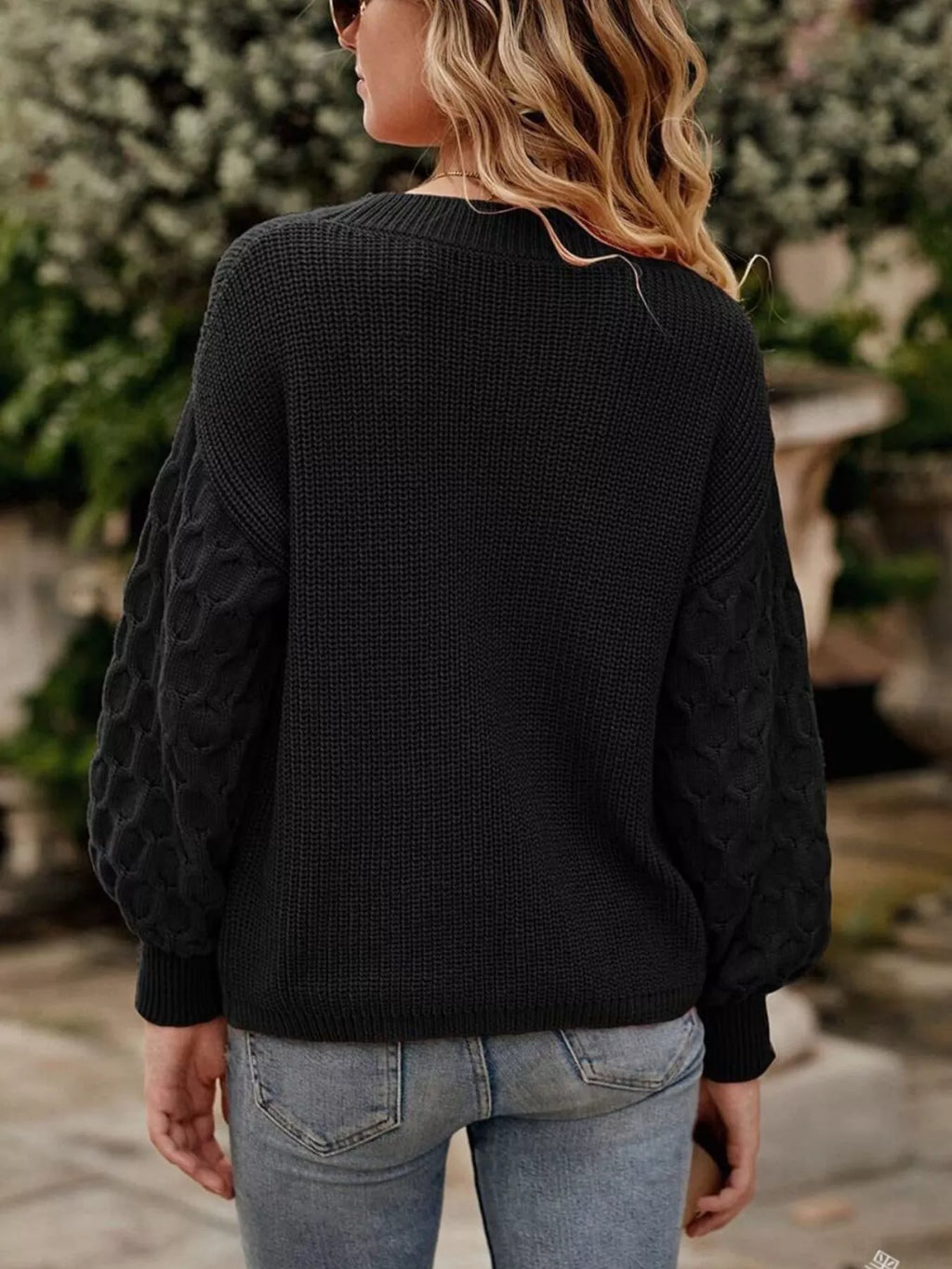 Textured Sleeve Round Neck Sweater (7)