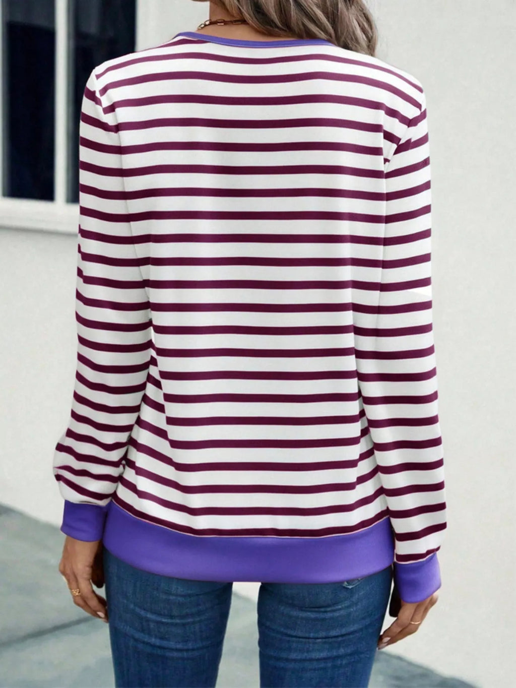 Striped V-neck Long Sleeve T-shirt (12)