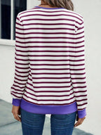 Striped V-neck Long Sleeve T-shirt (12)