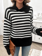Striped Collared Neck Long Sleeve Sweater (8)