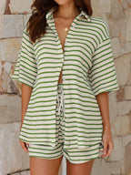 Striped Half Sleeve Top Shorts Set (28)