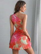 Cutout Drawstring Pleated Tie-dye Sleeveless Mini Dress (8)