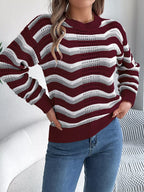 Striped Round Neck Long Sleeve Sweater (11)
