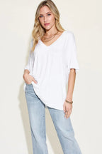 Full Size Bamboo V-neck Drop Shoulder T-shirt (14)